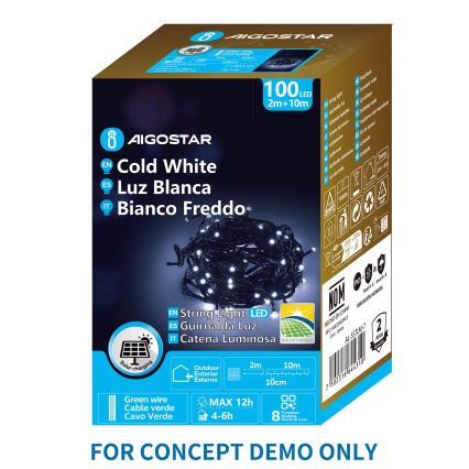 Aigostar - Guirlande de Noël solaire à LED 200 LED/8 fonctions, 22 m, IP65, blanc froid, 800 mAh