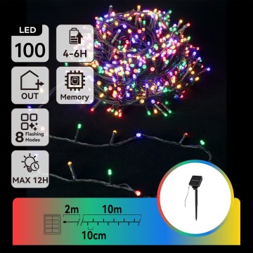 Aigostar - Guirlande solaire 100 LED, 8 modes, 12 m, IP65, multicolore, 800 mAh