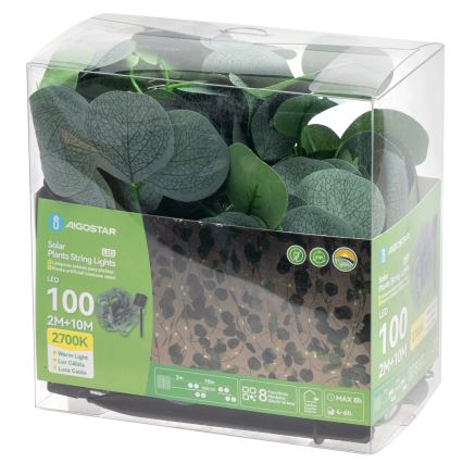 Aigostar - Guirlande solaire 100xLED/12m IP65 blanc chaud eucalyptus