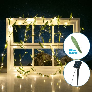 Aigostar - Guirlande solaire 100xLED/12m IP65 blanc chaud olive
