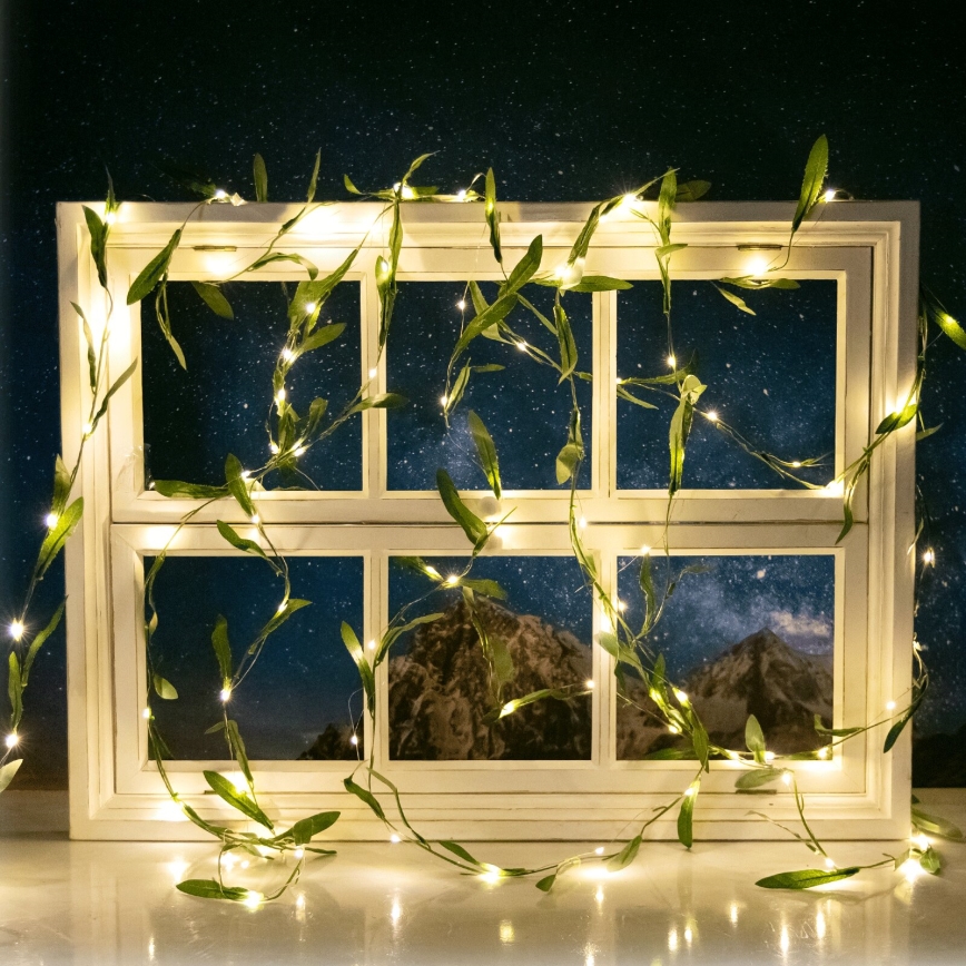 Aigostar - Guirlande solaire 100xLED/12m IP65 blanc chaud olive