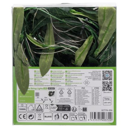 Aigostar - Guirlande solaire 100xLED/12m IP65 blanc chaud olive