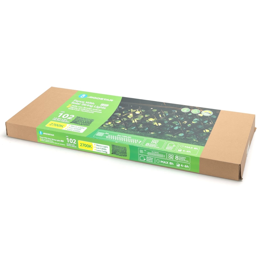 Aigostar - Guirlande solaire 102xLED/2x0,7m IP65 blanc chaud eucalyptus