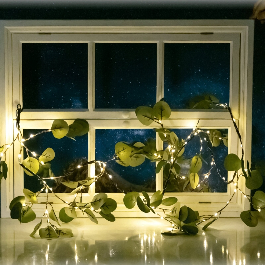 Aigostar - Guirlande solaire 110xLED/4m IP65 blanc chaud eucalyptus