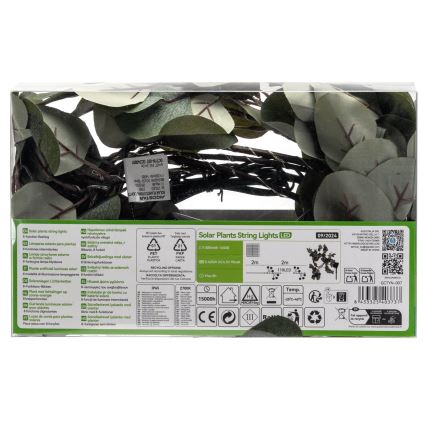 Aigostar - Guirlande solaire 110xLED/4m IP65 blanc chaud eucalyptus