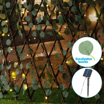 Aigostar - Guirlande solaire 148xLED/2x1,2m IP65 blanc chaud eucalyptus