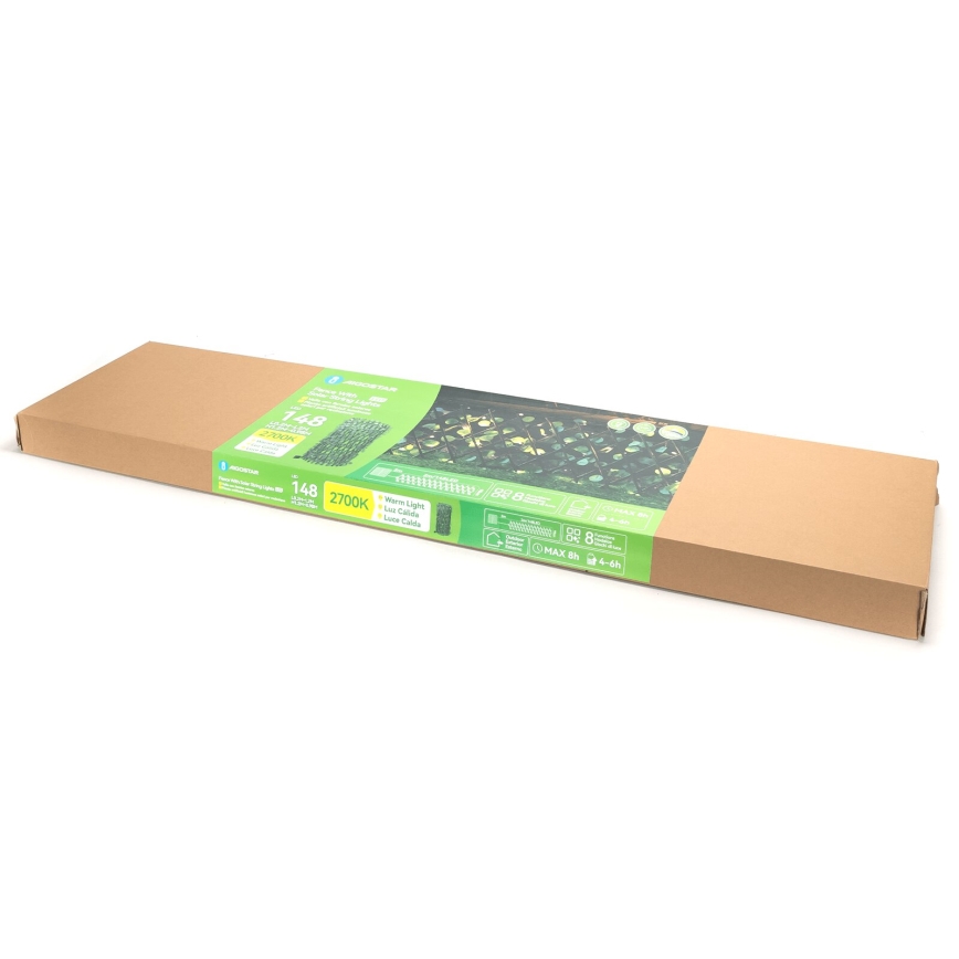 Aigostar - Guirlande solaire 148xLED/2x1,2m IP65 blanc chaud eucalyptus