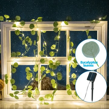 Aigostar - Guirlande solaire 50xLED/7m IP65 300 mAh blanc chaud eucalyptus