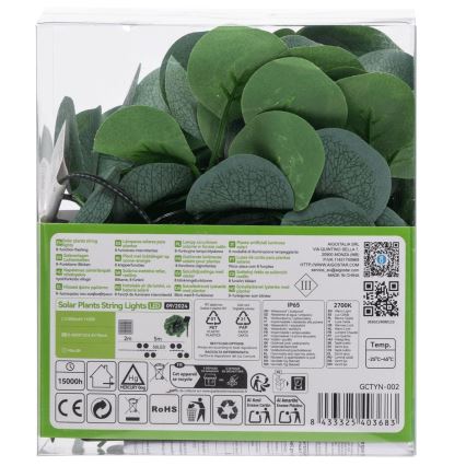 Aigostar - Guirlande solaire 50xLED/7m IP65 blanc chaud eucalyptus