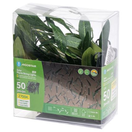 Aigostar - Guirlande solaire 50xLED/7m IP65 blanc chaud olive