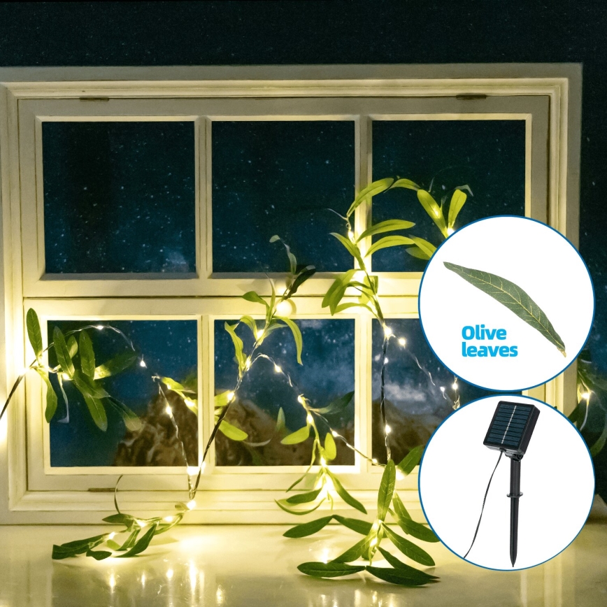 Aigostar - Guirlande solaire 60xLED/4m IP65 blanc chaud olive
