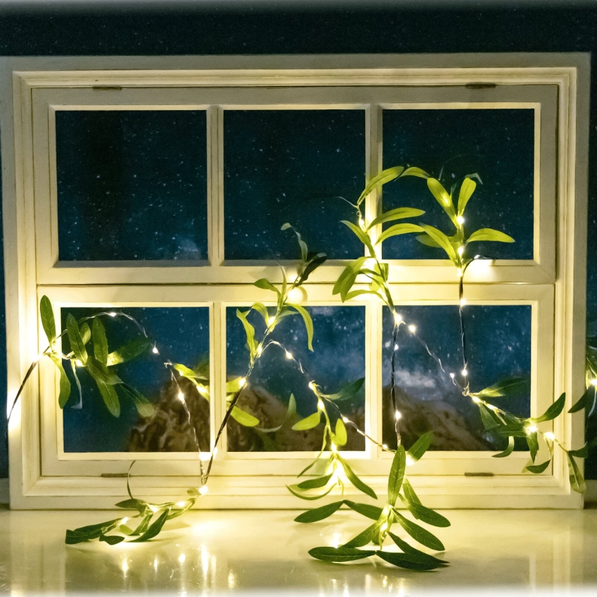 Aigostar - Guirlande solaire 60xLED/4m IP65 blanc chaud olive