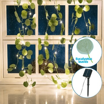 Aigostar - Guirlande solaire 70xLED/4x1m IP65 blanc chaud eucalyptus