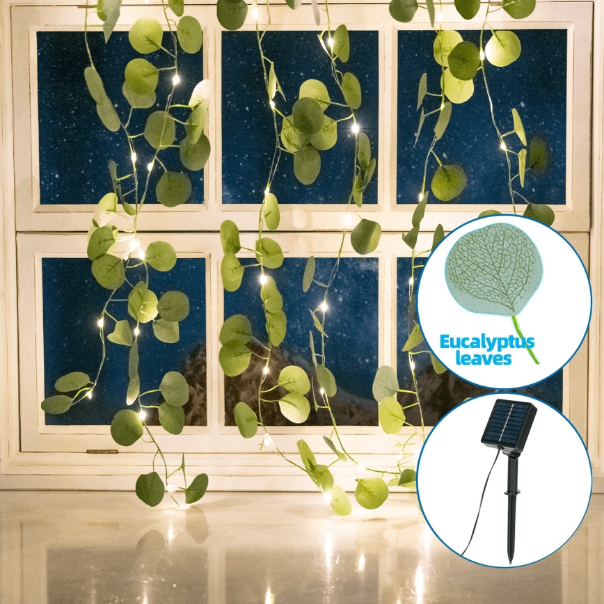 Aigostar - Guirlande solaire 70xLED/4x1m IP65 blanc chaud eucalyptus