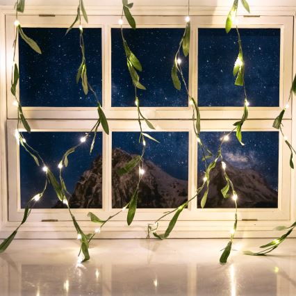 Aigostar - Guirlande solaire 70xLED/4x1m IP65 blanc chaud olive