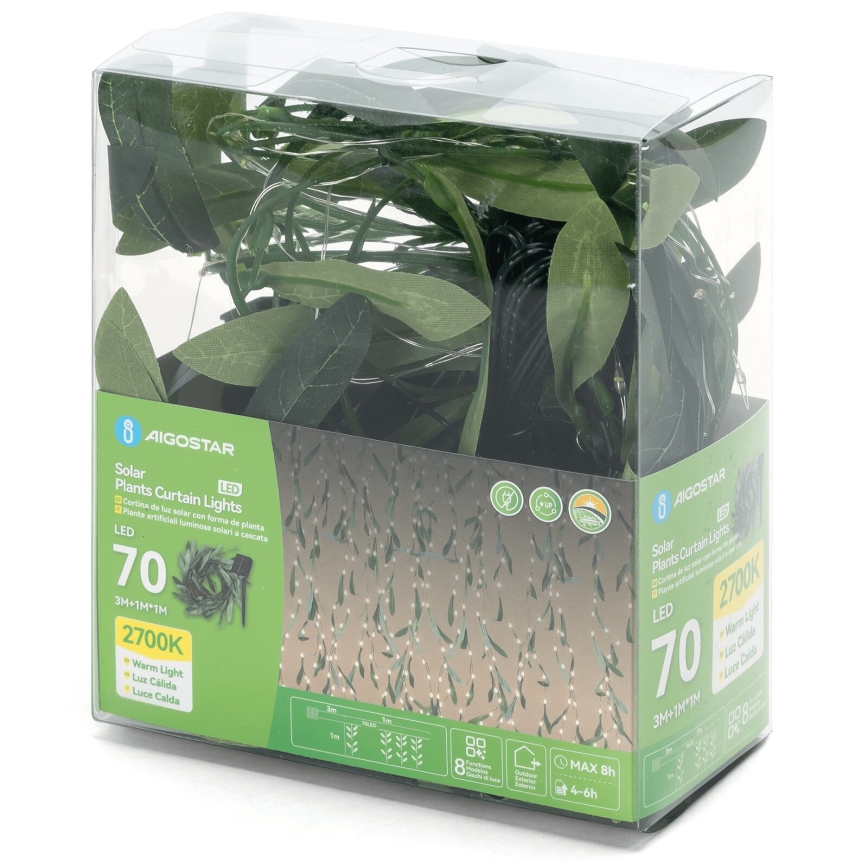 Aigostar - Guirlande solaire 70xLED/4x1m IP65 blanc chaud olive