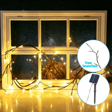 Aigostar - Guirlande solaire 72xLED/4m IP65 blanc chaud branches d'arbres