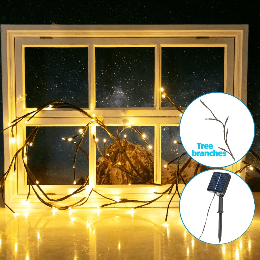 Aigostar - Guirlande solaire 72xLED/4m IP65 blanc chaud branches d'arbres
