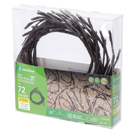Aigostar - Guirlande solaire 72xLED/4m IP65 blanc chaud branches d'arbres