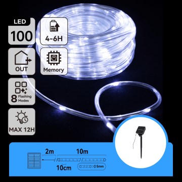 Aigostar - Guirlande solaire à 100 LED / 8 fonctions, 12 m, IP65, blanc froid, 800 mAh