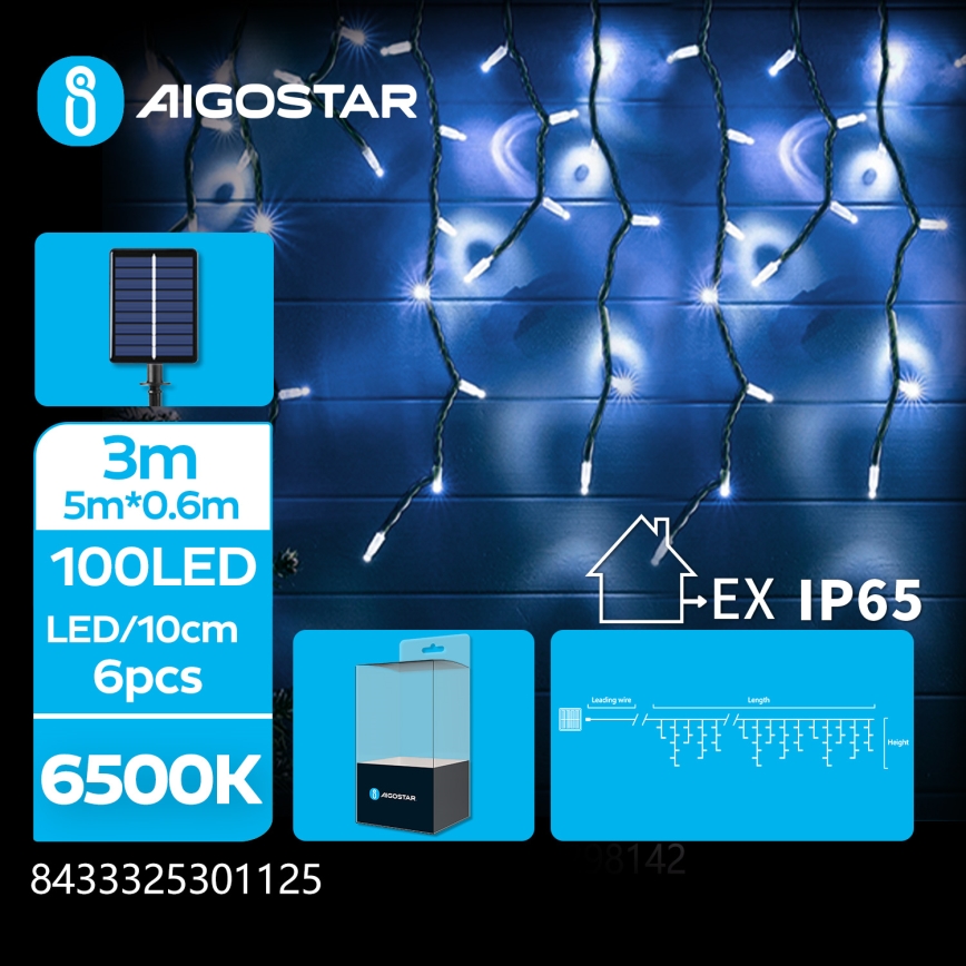 Aigostar - Guirlande solaire LED 100xLED/8 modes 8x0,6m 500 mAh IP65 blanc froid