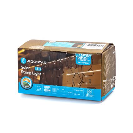 Aigostar - Guirlande solaire LED 100xLED/8 modes 8x0,6m 500 mAh IP65 blanc froid