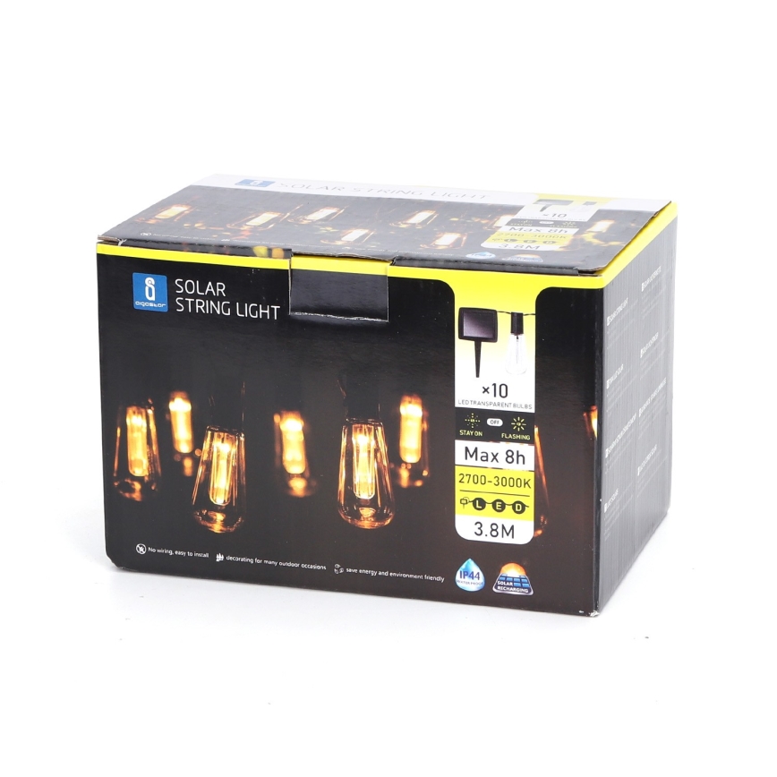 Aigostar - Guirlande solaire à LED 10xLED/3,8m IP44 blanc chaud