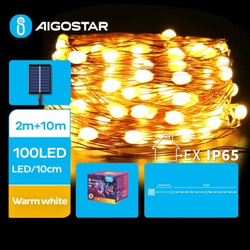 Aigostar - Guirlande solaire de Noël 100xLED/8 fonctions 12m IP65 blanc chaud