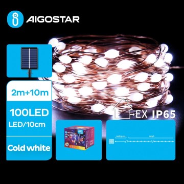 Aigostar - Guirlande solaire de noël 100xLED/8 fonctions 12m IP65 blanc froid