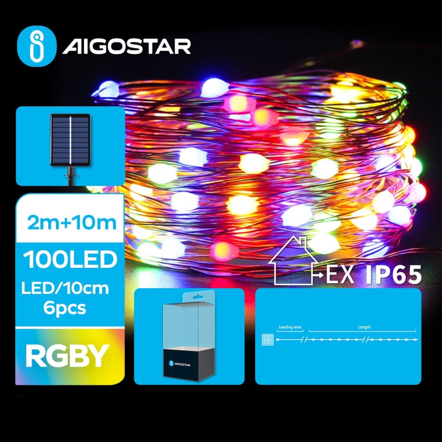 Aigostar - Guirlande solaire de Noël 100xLED/8 fonctions 12m IP65 multicolore 800 mAh