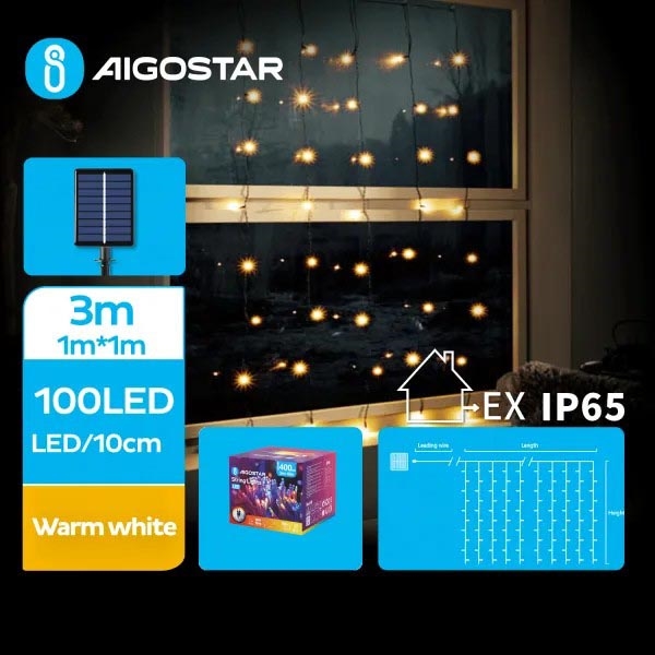 Aigostar - Guirlande solaire de Noël 100xLED/8 fonctions 4x1m IP65 blanc chaud