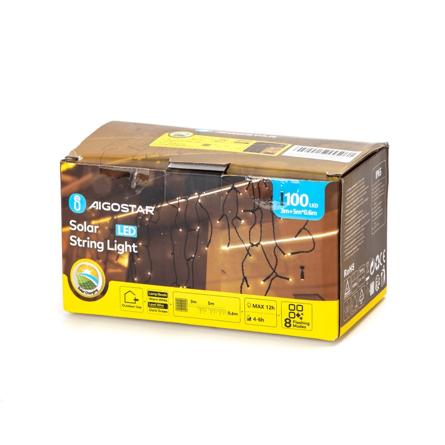 Aigostar - Guirlande solaire de Noël 100xLED/8 fonctions 8x0,6m 800 mAh IP65 blanc chaud