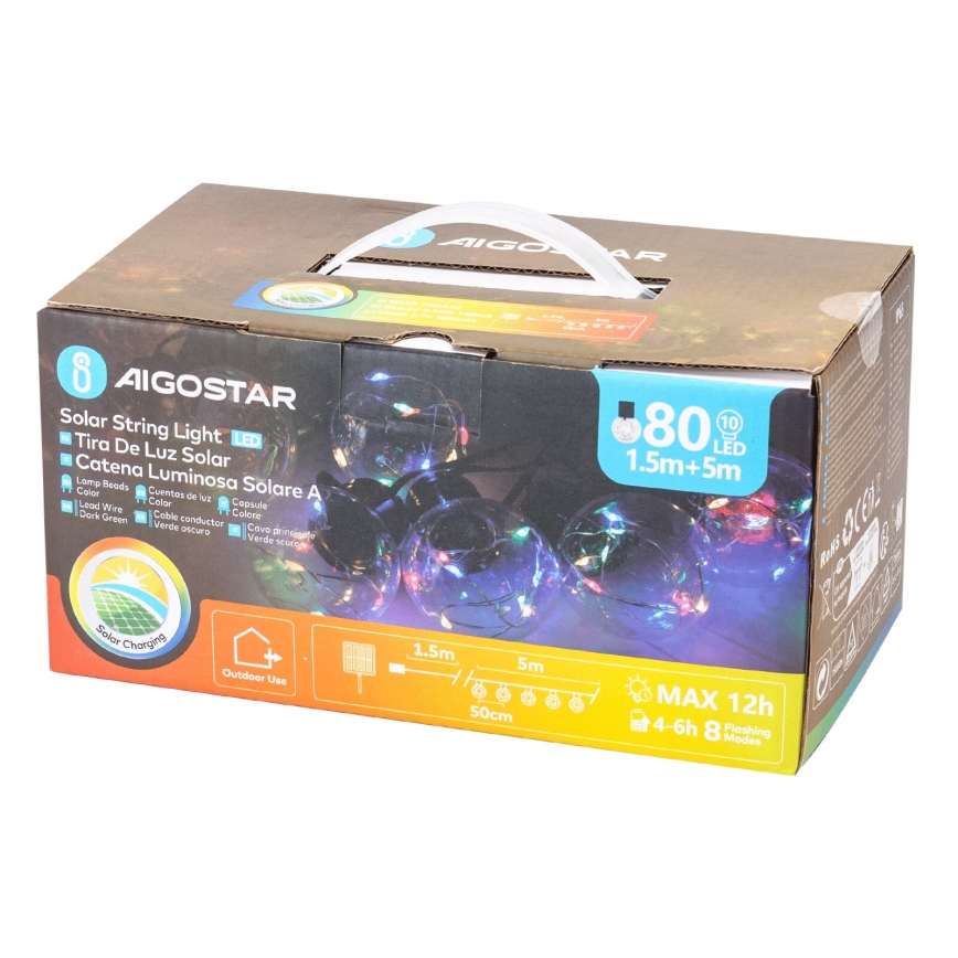 Aigostar - Guirlande solaire de Noël 10xLED/8 fonctions 6,5m IP65 500 mAh multicolore