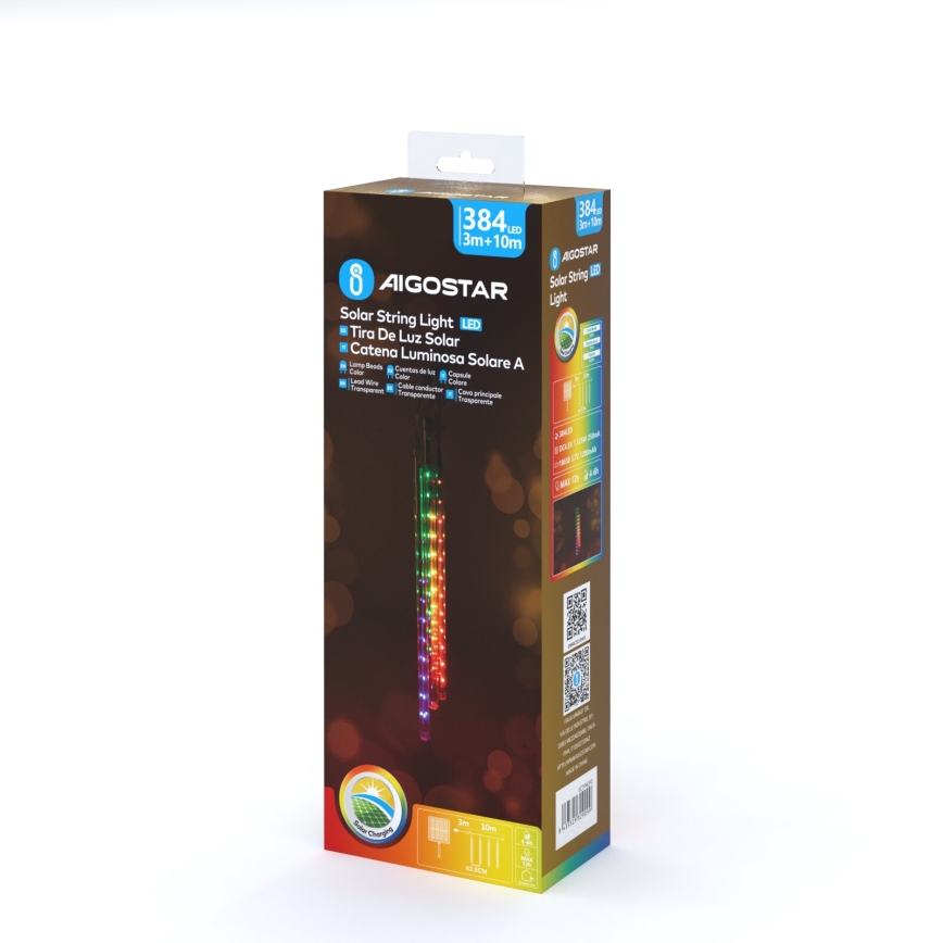 Aigostar - Guirlande solaire de Noël 384xLED/13m IP65 1200 mAh multicolore