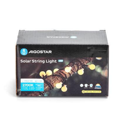 Aigostar - Guirlande solaire de Noël 50xLED/8 fonctions 12m IP65 blanc chaud