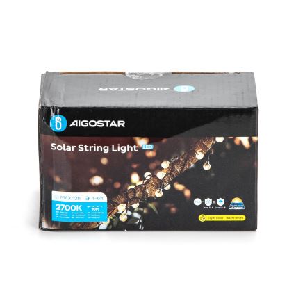 Aigostar - LED Solar guirlande décorative 50xLED/8 fonctions 12m IP65 blanc chaud