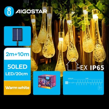 Aigostar - Guirlande solaire de Noël 50xLED/8 fonctions 12m IP65 blanc chaud