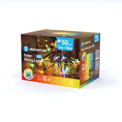 Aigostar - Guirlande solaire de Noël 50xLED/8 fonctions 800 mAh 12m IP65 multicolore