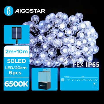 Aigostar - Guirlande solaire décorative 50xLED/8 fonctions 12m IP65 blanc froid