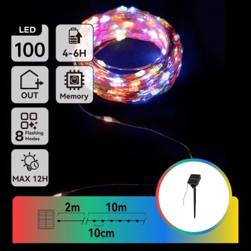 Aigostar - Guirlande solaire LED 100 LED / 8 fonctions, 12 m, IP65, multicolore, 800 mAh