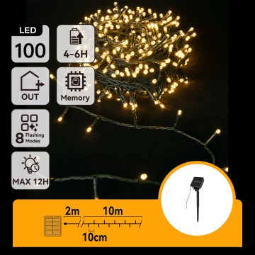 Aigostar - Guirlande solaire LED 100xLED/8 fonctions 12m IP65 blanc chaud 800 mAh