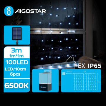 Aigostar - Guirlande solaire LED 100xLED/8 fonctions 4x1m 800 mAh IP65 blanc froid