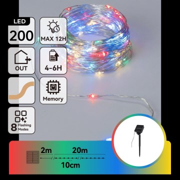 Aigostar - Guirlande solaire LED 200 LED / 8 fonctions, 22 m, IP65, multicolore, 800 mAh