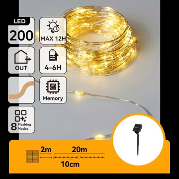 Aigostar - Guirlande solaire LED 200 LED/8 modes 22 m IP65 blanc chaud 800 mAh