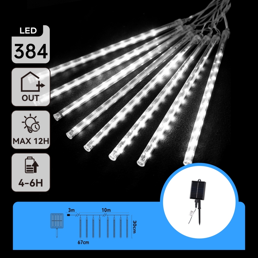 Aigostar - Guirlande solaire LED 384 LEDs / 13 m, IP65, 1200 mAh, blanc froid