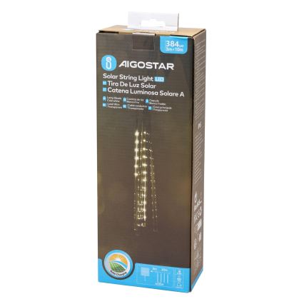 Aigostar - Guirlande solaire LED 384 LEDs / 13 m, IP65, 1200 mAh, blanc froid