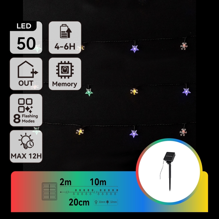 Aigostar - Guirlande solaire LED 50xLED/8 fonctions 800 mAh 12 m IP65 multicolore