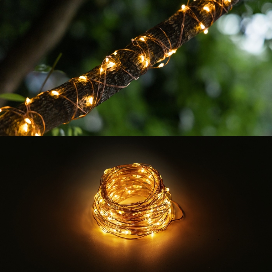 Aigostar - Guirlande solaire LED/8 fonctions 12m IP65 blanc chaud