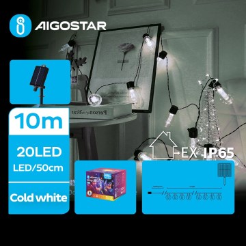 Aigostar - Guirlande solaire LED de Noël 20 LED/8 fonctions, 11,5 m, 1200 mAh, IP65, blanc froid