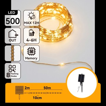 Aigostar - Guirlande solaire LED de Noël 500xLED/8 fonctions 52m IP65 blanc chaud 1200 mAh